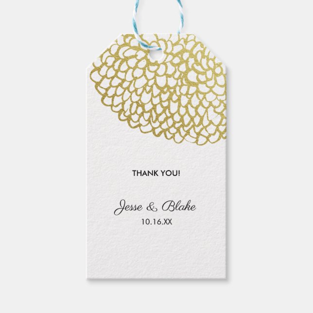 Guld Handdragen Petal Mönster Bröllop Presentetikett (Framsidan)
