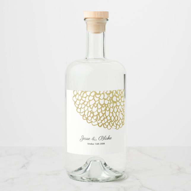 Guld Handdragen Petal Mönster Bröllop Spritflaskor Etikett (Framsida)