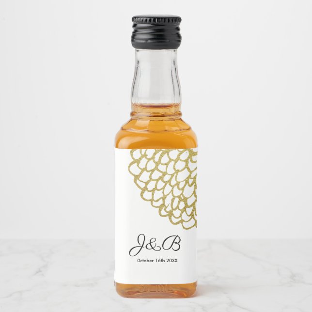 Guld Handdragen Petal Mönster Bröllop Spritflaskor Etikett (Framsida)