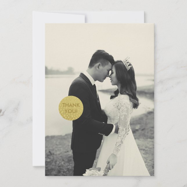 Guld Handdragen Petal Mönster Bröllop Tack Kort (Framsida)