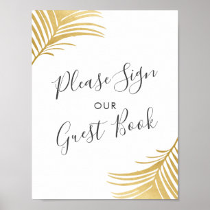 Guld Handflatan Löv Beach Wedding Guest Bok Poster
