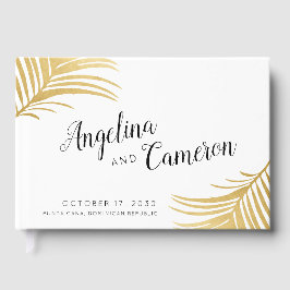 Guld Handflatan Löv Modern Tropiska Bröllop Gästböcker