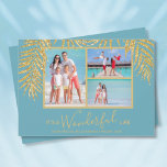 Guld Handflatan Photo Collage jul Julkort<br><div class="desc">Tre foton som accentueras med faux guld glitter handflatan fronds på ANY FÄRG BACKGROUND på dessa helgdag julkort. "Det är ett underbart liv", eller vilket hälsning du vill, och namnen på grund i chic. Välj Projektionsyta för tyngsta pappra och HD för bästa fotoupplösning. ***EN FOTO-design görs för dig i vår...</div>