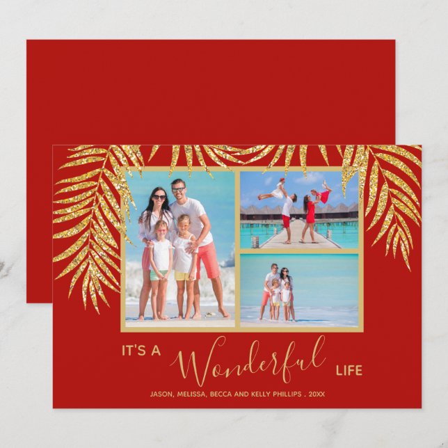 Guld Handflatan Photo Collage jul Julkort (Fram/baksida)