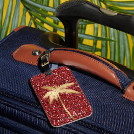 Guld Handflatan Träd Dream Red Glitter Bagagebricka