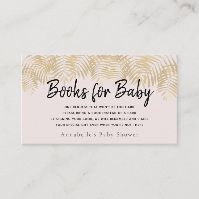 Guld Handflatan Träd Rosa Baby Shower Bok-begäran  Visitkort (Framsida)