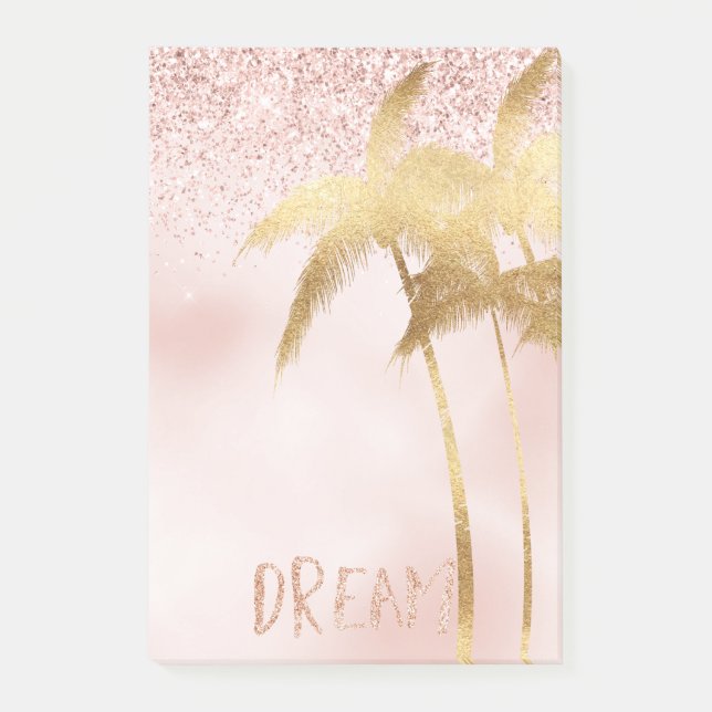 Guld Handflatan Träd Rosa  Ombre Glitter Dream  Post-it Block (Framsida)