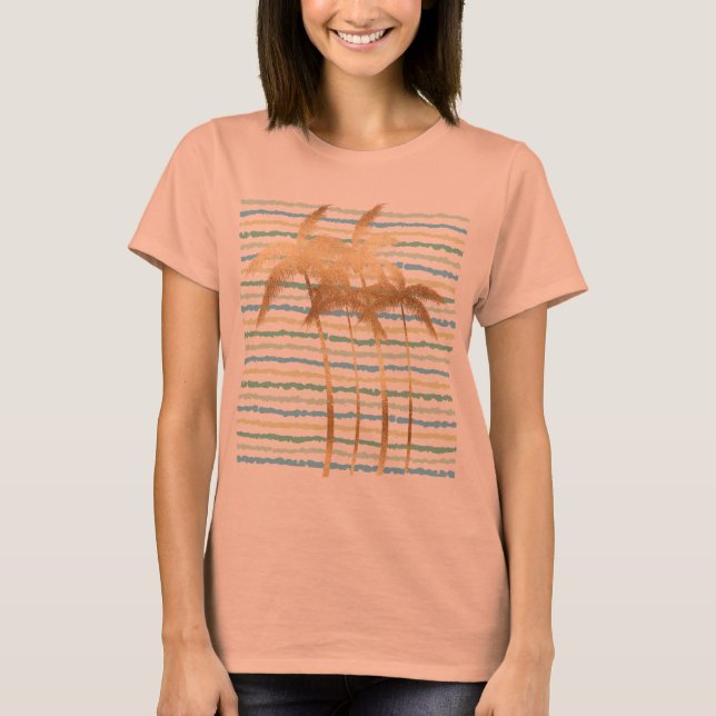 Guld Handflatan Träd Tropical Blue Mint Rand T Shirt (Framsida)
