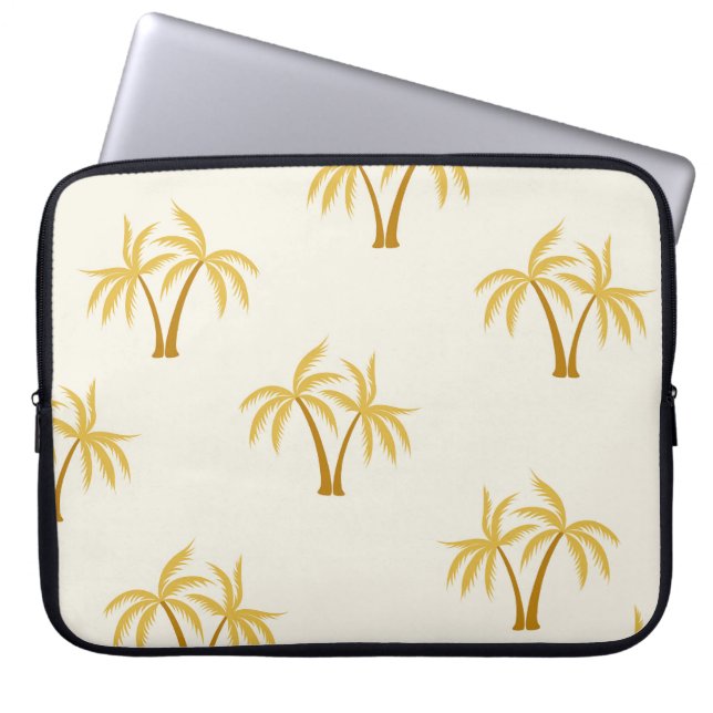 Guld Handflatan Träd: Tropiskt textilmaterial. Laptop Fodral (Framsidan)