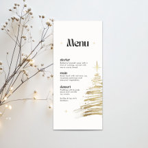 Guld Handritat Träd Jul Middag Meny Kort