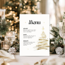 Guld Handritat Träd Julmiddagsmeny Kort