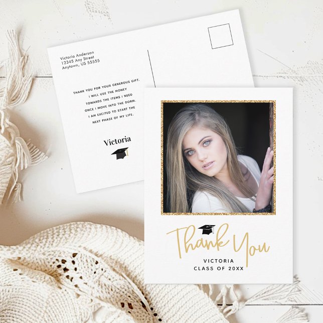 Guld Handskrift Foto Examen Tack Vykort (Skapare uppladdad)