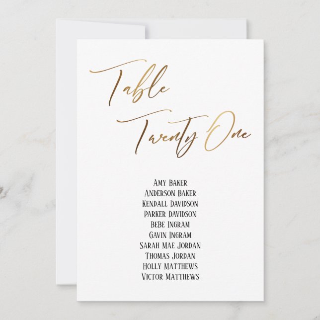 Guld handskriftsdiagram Bord tjugoett sittdiagram (Framsida)