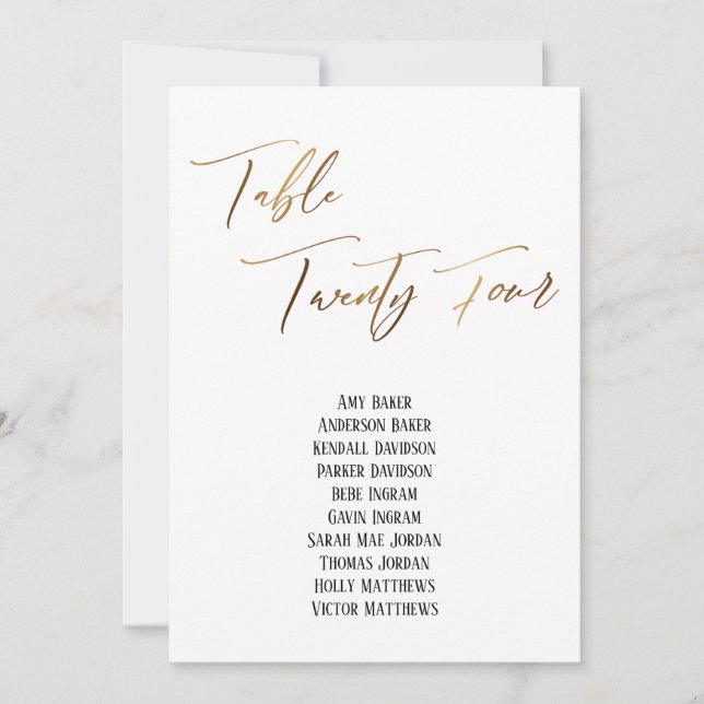 Guld handskriftsdiagram Bord tjugofyra sittplatser (Framsida)