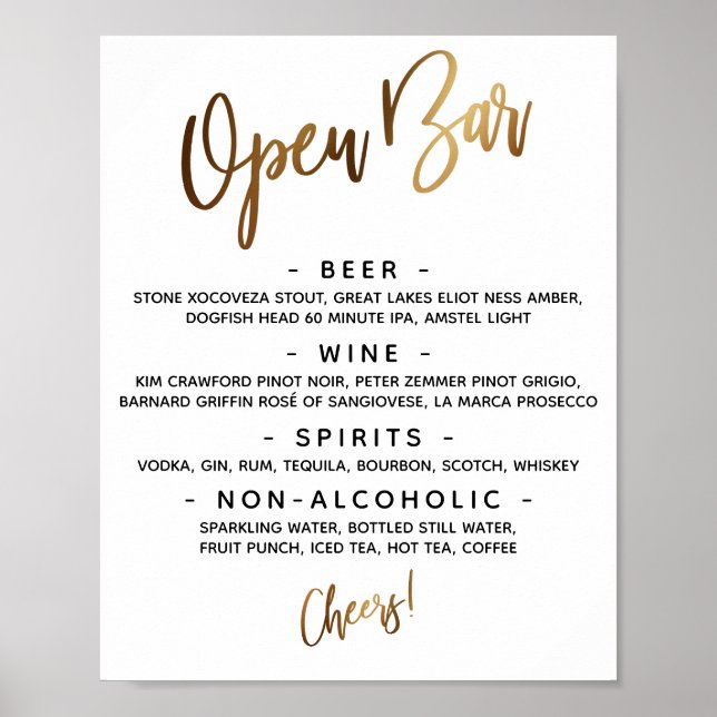Guld-handskriftssymbol Öppna menysignatur Pub Poster (Framsidan)
