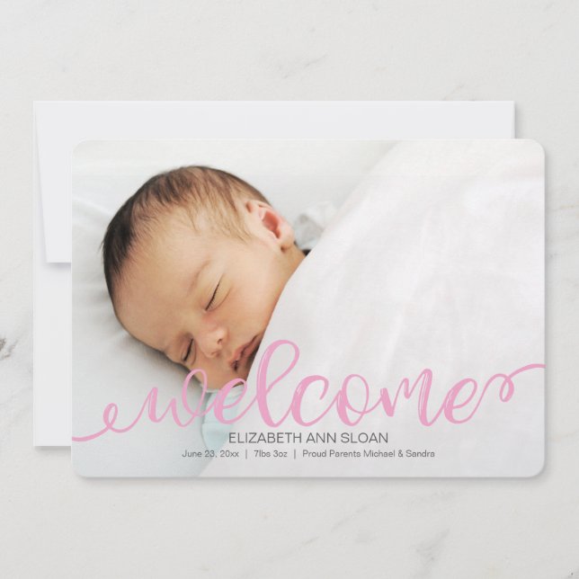 Guld handskriven Baby Birth Photo Notice Meddelande (Framsida)