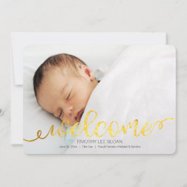 Guld handskriven Baby Birth Photo Notice Meddelande
