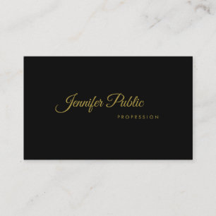 Guld Handskriven Elegant Sleek Black Modern Visitkort