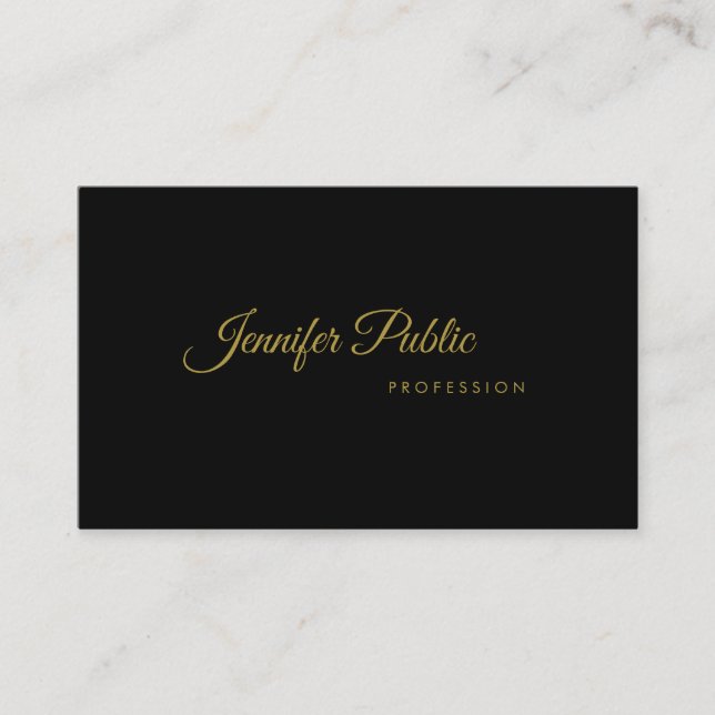 Guld Handskriven Elegant Sleek Black Modern Visitkort (Framsida)