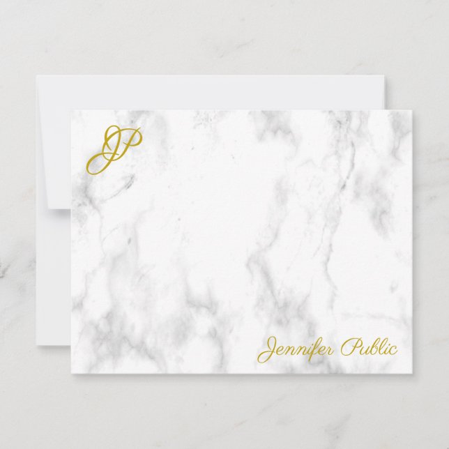 Guld handskriven Namn-textmarkör för Monogram Anteckningskort (Framsida)