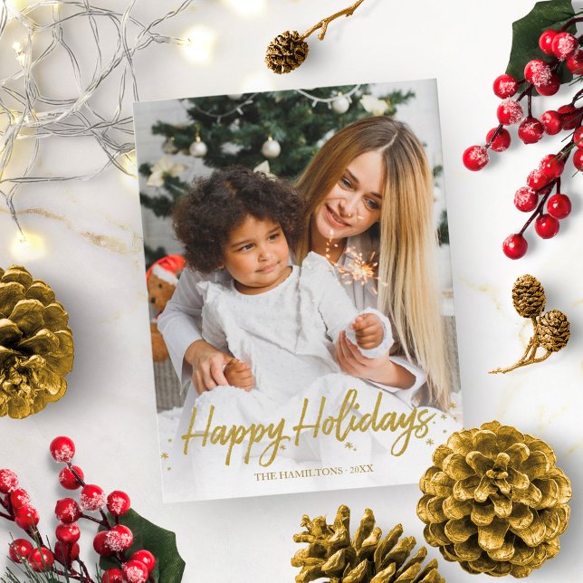 Guld Handskriven Unik Foto God Jul Vykort (Skapare uppladdad)