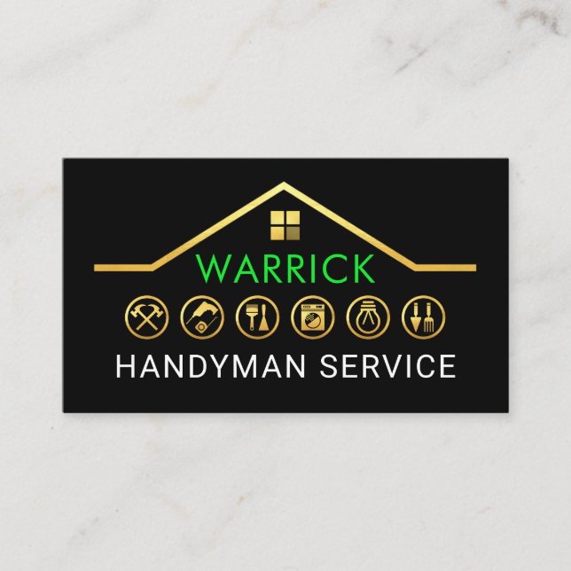 Guld Handyman Byggverktyg Tak Visitkort (Framsida)