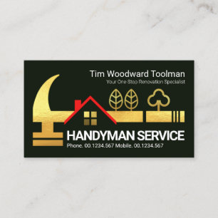 Guld Handyman Hammer Rooftop Visitkort