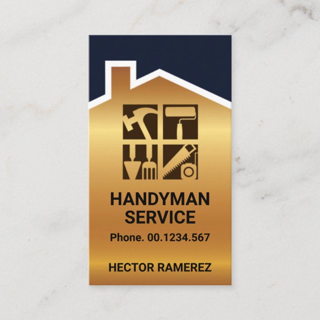 Guld Handyman Home Tak Windows Visitkort (Framsida)