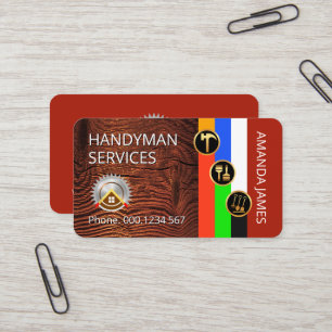 Guld Handyman Ikoner På Randiga Träytor Visitkort