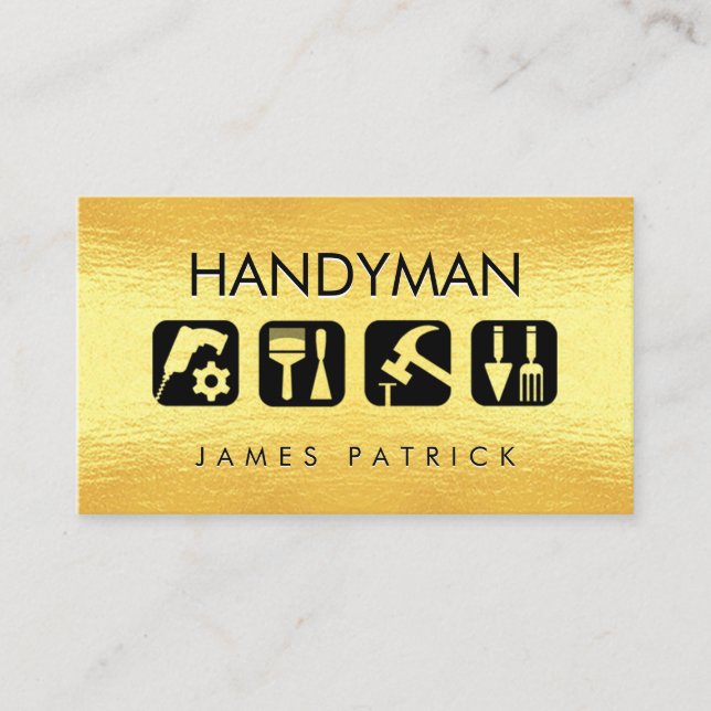 Guld Handyman Reparation Verktyg Ikoner Visitkort (Framsida)