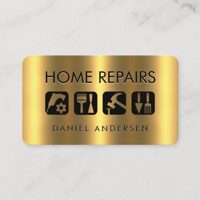 Guld Handyman Reparation Verktyg Ikoner Visitkort (Framsida)
