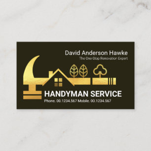 Guld Handyman Rooftop Hammer Architecture Visitkort