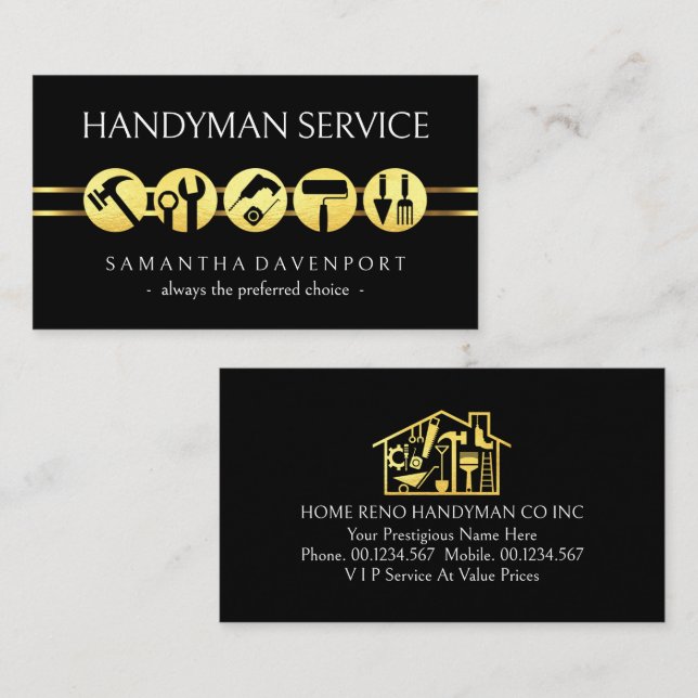 Guld Handyman Verktyg Border Linje Visitkort (Fram/baksida)