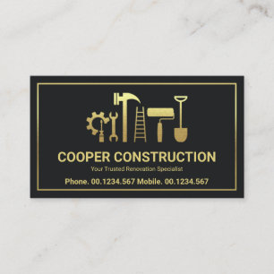 Guld Handyman Verktyg Brev C Logotyp, entreprenör Visitkort