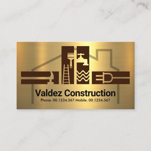 Guld Handyman Verktyg House Ram Visitkort (Framsida)