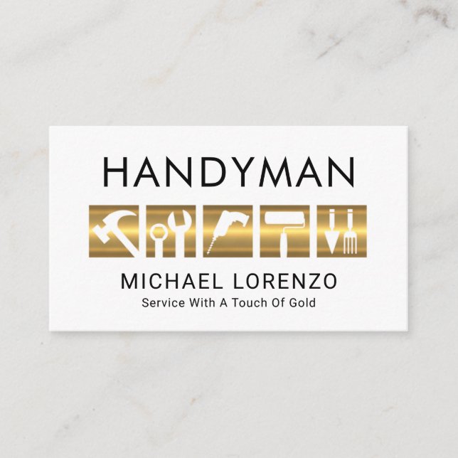 Guld Handyman Verktyg Ikon Visitkort (Framsida)