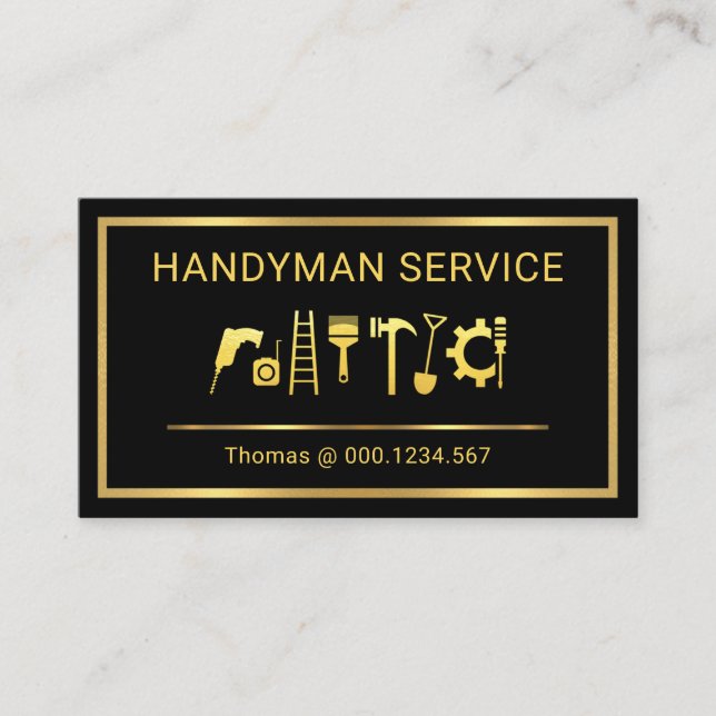 Guld Handyman Verktyg Kant Ram Visitkort (Framsida)