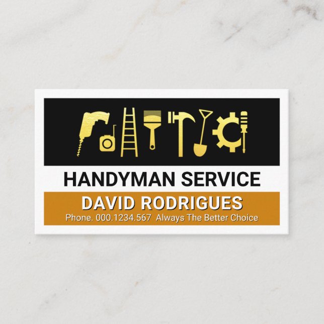 Guld Handyman Verktyg Lager Visitkort (Framsida)