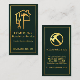 Guld Handyman Verktyg vid Grönt Guld Ram Visitkort