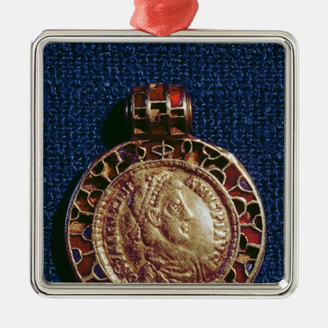 Guld- hänge i form av en mynta julgransprydnad metall (Framsidan)