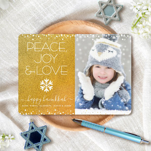 Guld Hanukkah Photo Peace Joy Kärlek Quote Snowfla Julkort
