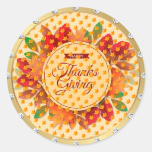 Guld Happy thanksgiving Fall Runt Klistermärke
