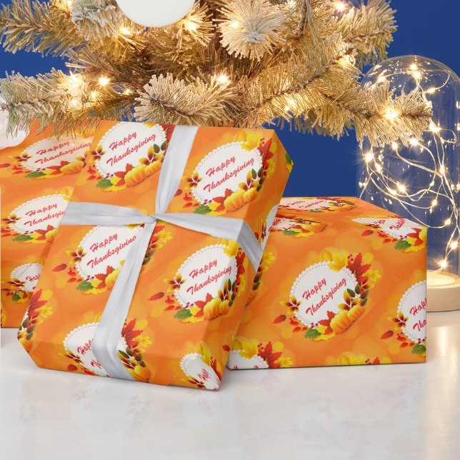 Guld Happy thanksgiving Pumpkin Presentpapper (Helgdagar)