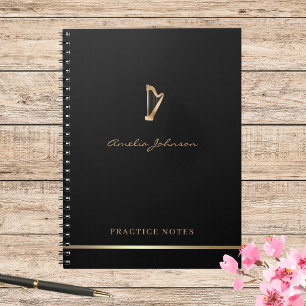 Guld Harp Elegant Script Simple Modern Musician Anteckningsbok