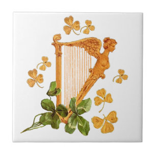 Guld- harpa och Shamrocks av Irland Kakelplatta