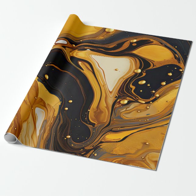Guld Hartslags Konst Inpackningspapper Presentpapper (Utrullad)