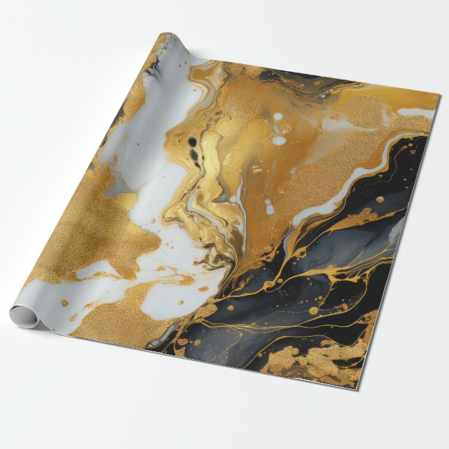 Guld Hartslim Konst Inpackningspapper Presentpapper (Utrullad)