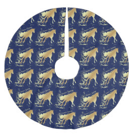 Guld häst med accenter på blå Säsonhälsningar Julgransmatta Borstad Polyester