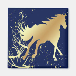 Guld-häst med Guld-accenter på blå magnet