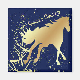 Guld-häst med Guld-accin på blåhavsberg Magnet